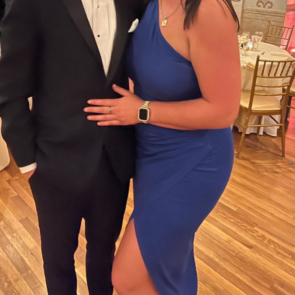 Elegant Blue Draped Women's Dress